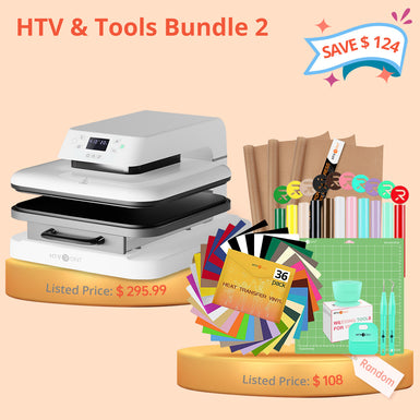 [HTV & Tools Bundle 2] Auto Heat Press Machine 15" x 15" 110V + Heat Transfer Vinyl & Tools Bundle