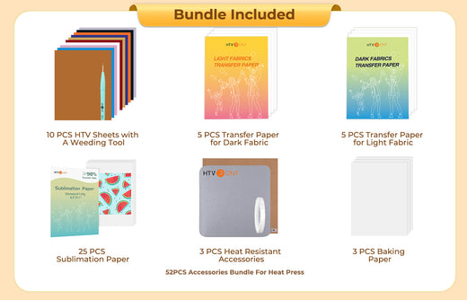 [New Customer Exclusive]HTVRONT T shirt Heat Press Machine-10"X10"+ Great Valued  Bundle(HTV vinyl*10+Sublimation paper*25+Heat Transfer Paper*10+ Heat Press Mat +Tools ≥37＄)