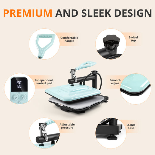 [Ultimate Premium Bundle] HTVRONT Manual Heat Press Machine 15" x 15" 110V + Everything Bundle (Heat Transfer Vinyl, Sublimation Materials, Mini Heat Press Machine, Tools)