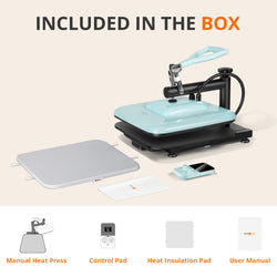 [HTV Essential Bundle] HTVRONT Manual Heat Press Machine 15" x 15" 110V + HTV & Tools Bundle (Heat Transfer Vinyl, Puff HTV, Glitter HTV, Weeding Tools)