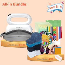 [All in Bundle]HTVRONT Hat Heat Press Machine+All-in Bundle(Baseball Cap Blank*6+100pcs HTV&Sublimation Materials&Tools ≥185＄)