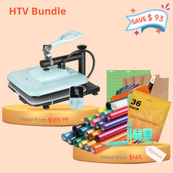 [HTV Bundle] HTVRONT Manual Heat Press Machine 15" x 15" 110V + HTV & Tools Bundle Worth $143