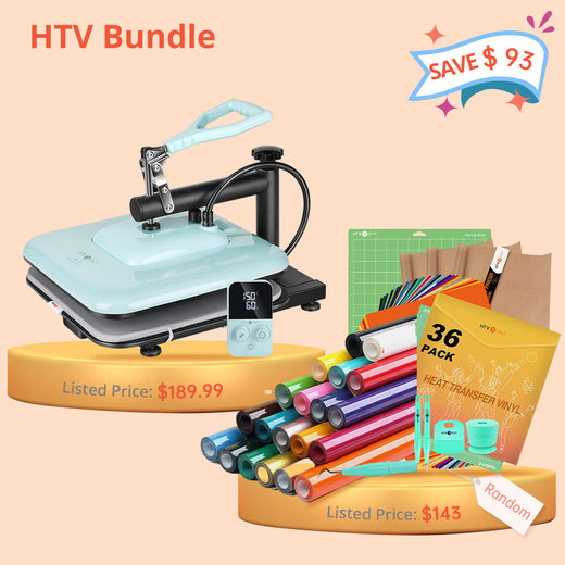 [HTV Bundle] HTVRONT Manual Heat Press Machine 15" x 15" 110V + HTV & Tools Bundle Worth $143