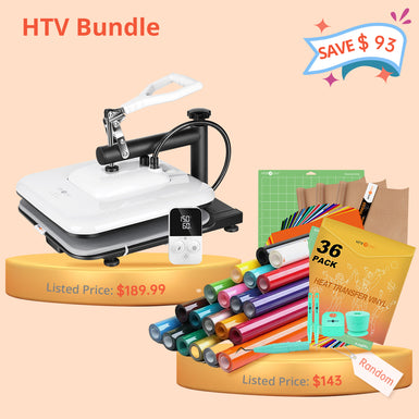 [HTV Bundle] HTVRONT Manual Heat Press Machine 15" x 15" 110V + HTV & Tools Bundle Worth $143