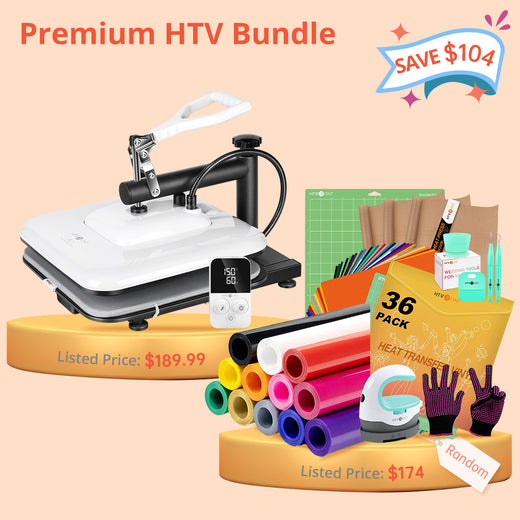 [Premium HTV Bundle] HTVRONT Manual Heat Press Machine 15" x 15" 110V + Premuim HTV Bundle Worth $174