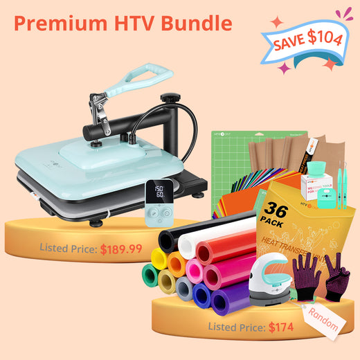 [Premium HTV Bundle] HTVRONT Manual Heat Press Machine 15" x 15" 110V + Premuim HTV Bundle Worth $174