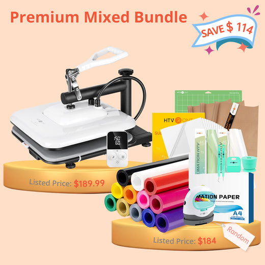 [Premium Mixed Bundle] HTVRONT Manual Heat Press Machine 15" x 15" 110V + Premuim Mixed Bundle Worth $184