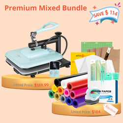 [Premium Mixed Bundle] HTVRONT Manual Heat Press Machine 15" x 15" 110V + Premuim Mixed Bundle Worth $184