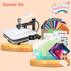 [Starter Kit] HTVRONT Manual Heat Press Machine 15" x 15" 110V + HTV & Sublimation Starter Kit Worth $135