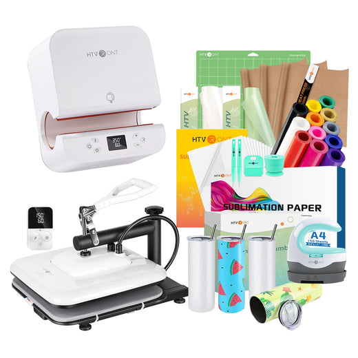 HTVRONT Manual Heat Press Machine 15" x 15" 110V + Auto Tumbler Heat Press Machine + Materials Bundle