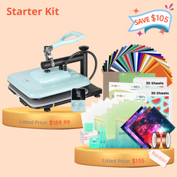 [Starter Kit] HTVRONT Manual Heat Press Machine 15" x 15" 110V + HTV & Sublimation Starter Kit Worth $135