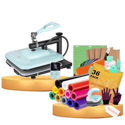 [Premium HTV Bundle] HTVRONT Manual Heat Press Machine 15" x 15" 110V + Premuim HTV Bundle Worth $174