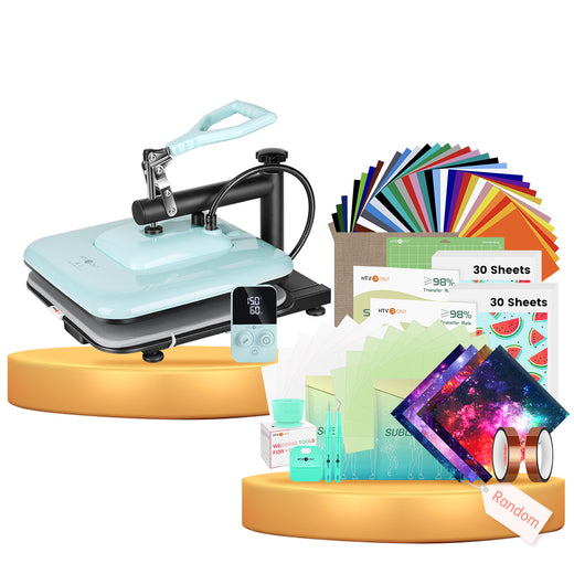 [Starter Kit] HTVRONT Manual Heat Press Machine 15" x 15" 110V + HTV & Sublimation Starter Kit Worth $135