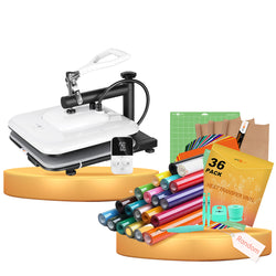 [HTV Bundle] HTVRONT Manual Heat Press Machine 15" x 15" 110V + HTV & Tools Bundle Worth $143