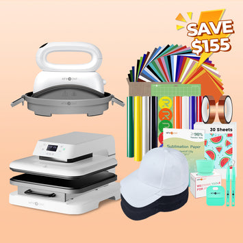 HTVRONT Auto Heat Press Machine 15" x 15" + Hat Heat Press Machine + Materials Bundle