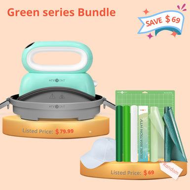 [Green series Bundle]HTVRONT Green Hat Heat Press Machine+ Great Valued Green series Box (Green HTV rolls+Green Glitter HTV+Sublimation HTV+1pack Baseball Cap Blank+Green Cutting Mat≥69＄)