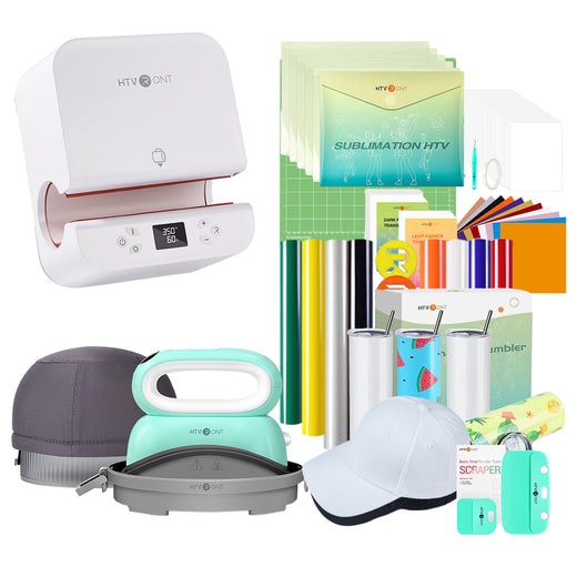 [All in one]HTVRONT Auto Tumbler Press+Hat Press Machine+All in Bundle(Baseball Cap Blank*2+Tumbler 20oz*4+10sheets HTV+PUFF HTV*8+Sumblimation Paper*25+Sumblimation HTV*5+Transfer paper*10+Tools≥157＄)