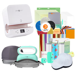 [All in one]HTVRONT Auto Tumbler Press+Hat Press Machine+All in Bundle(Baseball Cap Blank*2+Tumbler 20oz*4+10sheets HTV+PUFF HTV*8+Sumblimation Paper*25+Sumblimation HTV*5+Transfer paper*10+Tools≥163＄)