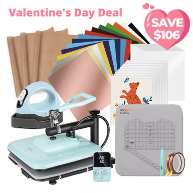 [Valentine's Day Deal] HTVRONT Manual Heat Press Machine 15" x 15" 110V + Mini3 Heat Press + T Shirt Heat Press Kit (Include Vinyl&Sublimation Bundle, Tools&Heat Press Mat)