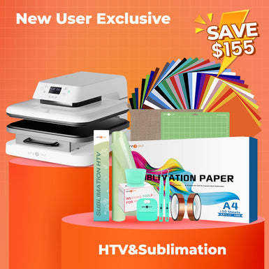 [New User Exclusive] Auto Heat Press Machine 15" x 15" 110V + HTV & Sublimation Essential Bundle(36 sheets HTV+150 sheets Sublimation Paper A4+Sublimation HTV Roll+Tools Bundle)