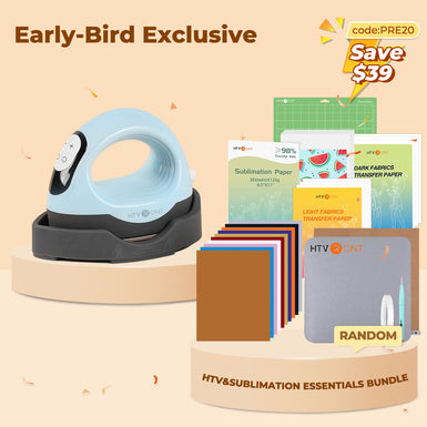 [Early-Bird Exclusive]HTVRONT Mini3 Heat Press+Starter Kit(Multicolor HTV*10+Sumblimation Paper*25+Transfer paper*10+PTFE Teflon Sheet+Heat Press Mat+Weeding Tools≥37＄)