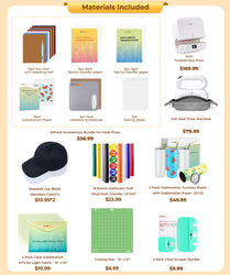 [All in one]HTVRONT Auto Tumbler Press+Hat Press Machine+All in Bundle(Baseball Cap Blank*2+Tumbler 20oz*4+10sheets HTV+PUFF HTV*8+Sumblimation Paper*25+Sumblimation HTV*5+Transfer paper*10+Tools≥157＄)