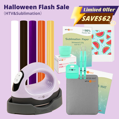 [🎃Halloween Exclusive Bundle]HTVRONT Mini3 Heat Press+HTV&Sublimation Bundle(Halloween color HTV Rolls*5+Sumblimation Paper*25+Sumblimation HTV*5+Heat Press Mat+Weeding Tools≥97＄)