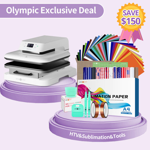 [Olympic Exclusive Deal] Auto Heat Press Machine 15" x 15" 110V + Olympic Exclusive Box (36 sheets HTV+150 sheets Sublimation Paper A4+13 sheets American Flag HTV+Tools Bundle)