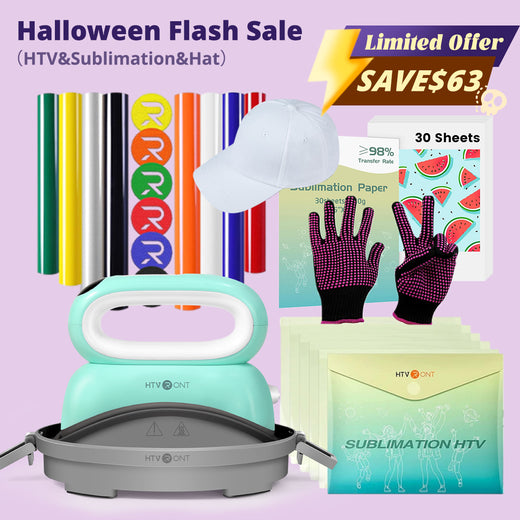 [Halloween Limited Offer]HTVRONT Hat Heat Press Machine+Limited Time Bundle(Baseball Cap Blank+PUFF HTV*8+Sumblimation Paper*30+Sumblimation HTV*5+PTFE Teflon Sheet+Gloves≥63＄)