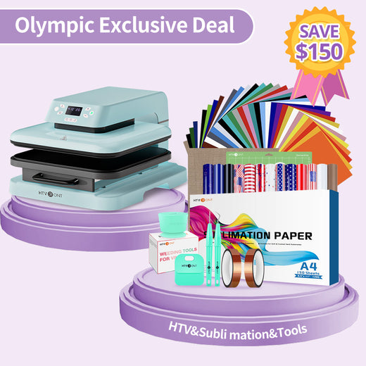 [Olympic Exclusive Deal] Auto Heat Press Machine 15" x 15" 110V + Olympic Exclusive Box (36 sheets HTV+150 sheets Sublimation Paper A4+13 sheets American Flag HTV+Tools Bundle)