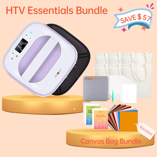 [Canvas Bag Bundle]HTVRONT T shirt Heat Press Machine-10"X10"+ Great Valued  Bundle(Canvas Tote Bag*6+HTV vinyl*10+Sublimation paper*25+Heat Transfer Paper*10+ Heat Press Mat +Tools ≥57＄)