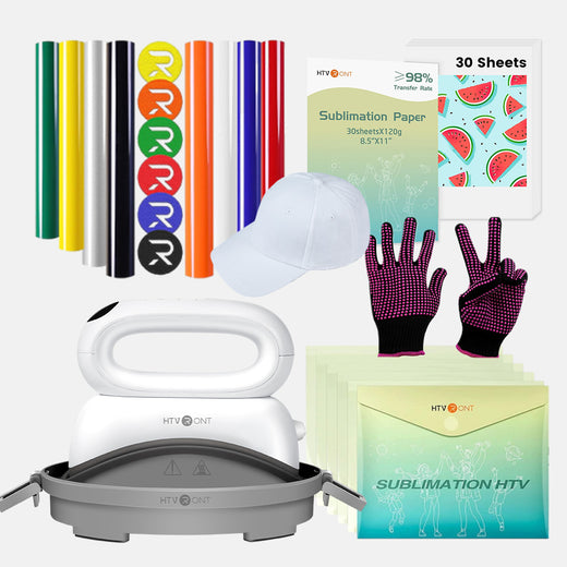 [Halloween Limited Offer]HTVRONT Hat Heat Press Machine+Limited Time Bundle(Baseball Cap Blank+PUFF HTV*8+Sumblimation Paper*30+Sumblimation HTV*5+PTFE Teflon Sheet+Gloves≥63＄)