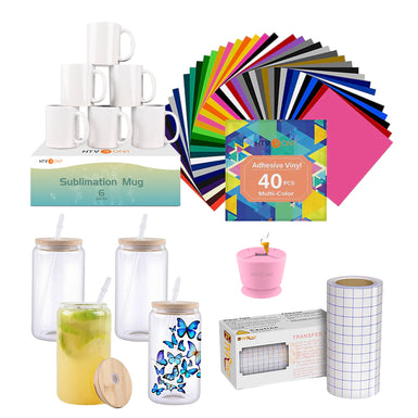 Mugs&glasses Blanks+Adhesive&Tools Bundle