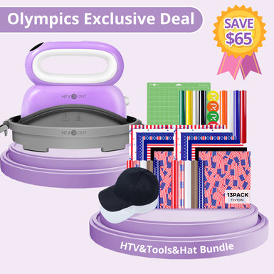 [American Flag Bundle]HTVRONT Hat Heat Press Machine+HTV Bundle(American Flag HTV*24+PUFF HTV*9+PTFE Teflon Sheet*2+Baseball Cap Blank*2+Cutting Mat≥85＄)