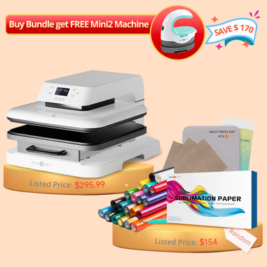 [Buy Bundle Get Free MIni2 Machine] Auto Heat Press Machine 15" x 15" 110V + 20rolls colors HTV Vinyl +Heat press Mat 15*15in+150pcs Sublimation paper+PTFE Teflon 3 Sheet