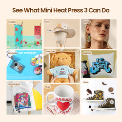 [Early-Bird Exclusive]HTVRONT Mini3 Heat Press+Starter Kit(Multicolor HTV*10+Sumblimation Paper*25+Transfer paper*10+PTFE Teflon Sheet+Heat Press Mat+Weeding Tools≥37＄)