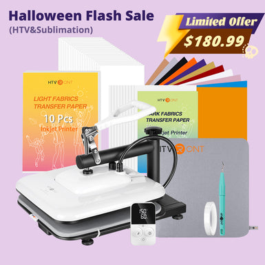 [Halloween Sale] HTVRONT Manual Heat Press Machine 15" x 15" 110V with 52 Pcs Heat Press Accessories (HTV, Heat Transfer Paper, Subli Paper, Tools)