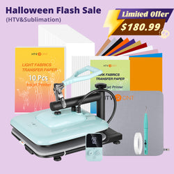 [Halloween Sale] HTVRONT Manual Heat Press Machine 15" x 15" 110V with 52 Pcs Heat Press Accessories (HTV, Heat Transfer Paper, Subli Paper, Tools)