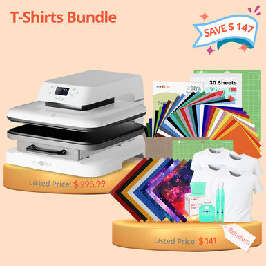 [T-Shirts Bundle] Auto Heat Press Machine 15" x 15" 110V + 4 Pcs Blank T-Shirts + Sublimation & HTV Materials Bundle≥$141