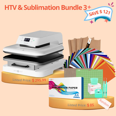 [HTV & Sublimation Bundle 3] Auto Heat Press Machine 15" x 15" 110V + Great Value Box ≥$85 (36 sheets HTV+150 sheets Sublimation Paper A4+Tools Bundle)