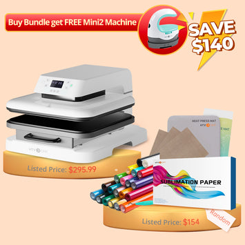 [Buy Bundle Get Free MIni2 Machine] Auto Heat Press Machine 15" x 15" 110V + 20rolls colors HTV Vinyl +Heat press Mat 15*15in+150pcs Sublimation paper+PTFE Teflon 3 Sheet