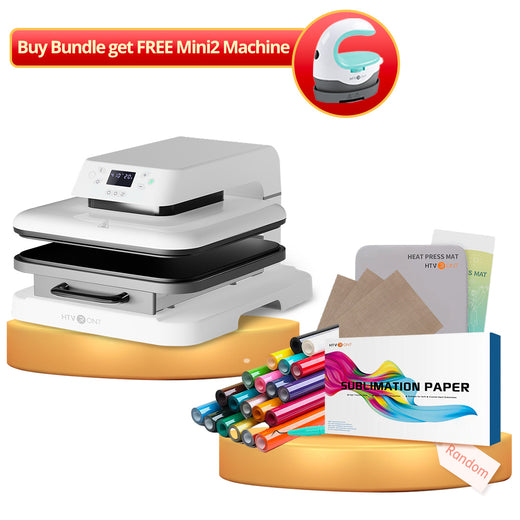 [Buy Bundle Get Free MIni2 Machine] Auto Heat Press Machine 15" x 15" 110V + 20rolls colors HTV Vinyl +Heat press Mat 15*15in+150pcs Sublimation paper+PTFE Teflon 3 Sheet