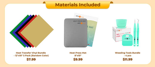 [Early-Bird Basic Bundle]HTVRONT Mini3 Heat Press+HTV&Tools Bundle(Multicolor  HTV*5+Heat Press Mat+Weeding Tools≥30＄)