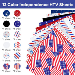 American Flag Patterned Heat Transfer Vinyl Bundle 12" x 10" - 13 Pack Series 2