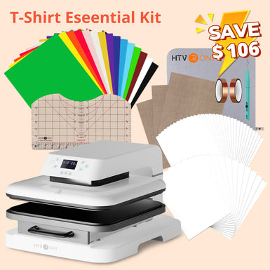 [T-Shirt Essential Kit] Auto Heat Press Machine 15" x 15" 110V + T Shirt Heat Press Kit (Include Vinyl&Sublimation Bundle, Tools&Heat Press Mat)