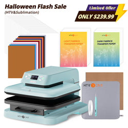 [Halloween Flash Sale] Auto Heat Press Machine 15" x 15" 110V with 52 Pcs Heat Press Accessories (HTV, Heat Transfer Paper, Subli Paper, Tools)