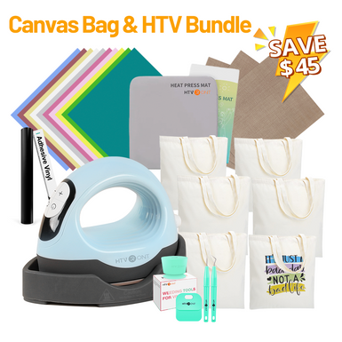 [Canvas Bag Bundle]Mini3 Heat Press Machine+HTV Bundle(6 Pack Canvas Tote Bag+Weeding Tools Bundle - 4 pcs+10 Pack HTV+Blank HTV Roll 12x5ft +PTFE Teflon Sheet 3 Packs 12"x16"+Heat Press Mat 8"x10"≥＄69)