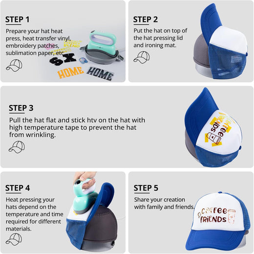 [Trucker Caps Bundle]Hat Heat Press Machine+Hats Trucker Hat 5PCS