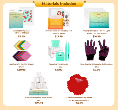 [Buy Bundle get FREE Mini2 Machine]Auto Tumbler Heat Press Machine+Great Bundle(Sublimation Paper*30 +36pcs HTV+Sublimation  Mugs-11oz*6+Sublimation HTV*5+Permanent Vinyl*7+Sticker Paper*20+Weeding Tools*4≥$126)