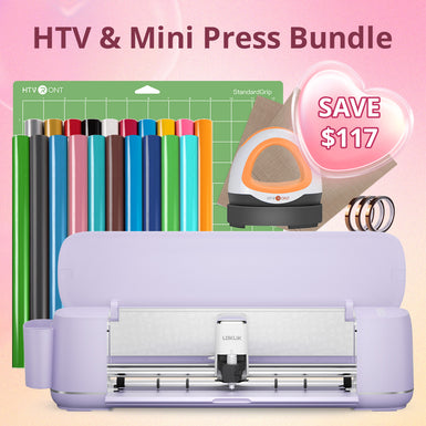 [HTV & Mini Press Bundle] LOKLiK iCraft™ Cutting Machine + Mini Heat Press + HTV Essential Bundle(20 rolls HTV, teflon sheet & heat tape bundle, cutting mat, weeding tools)